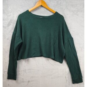 Beyond Yoga Brushed Up Waffle Knit Crop Boxy Oversized Pullover Green Size Large